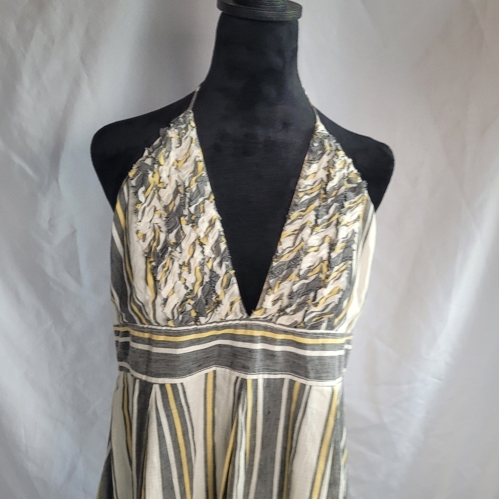 J.Crew Sylvan Backless Halter Striped Dress Linen Blend Size 14( see measurement - Picture 2 of 12